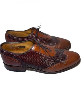 Allen Edmonds Hampstead Mens 8.5D US Woven Braided Oxford Brown Wingtip Leather